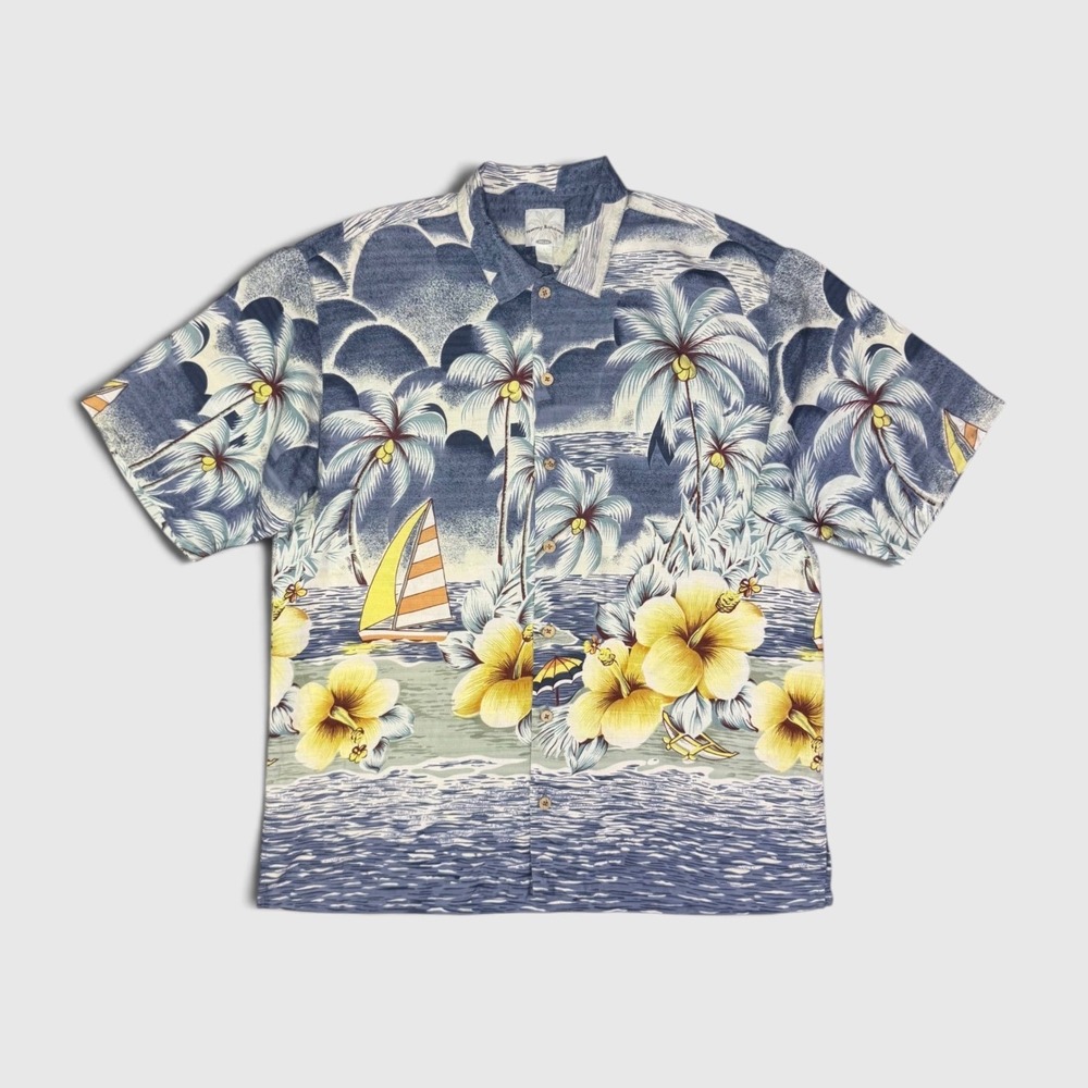 Tommy Bahama Short Sleeve 100%Silk Hawaiian Floral Shirt - Men's - L - Blue